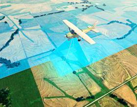用于数字制图的飞机飞过农田的效果图