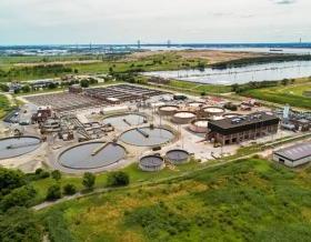 Aerial view of a wastewater treatment facility