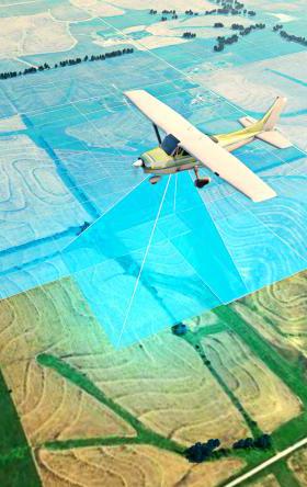 用于数字测绘的飞机飞越农田的绘制
